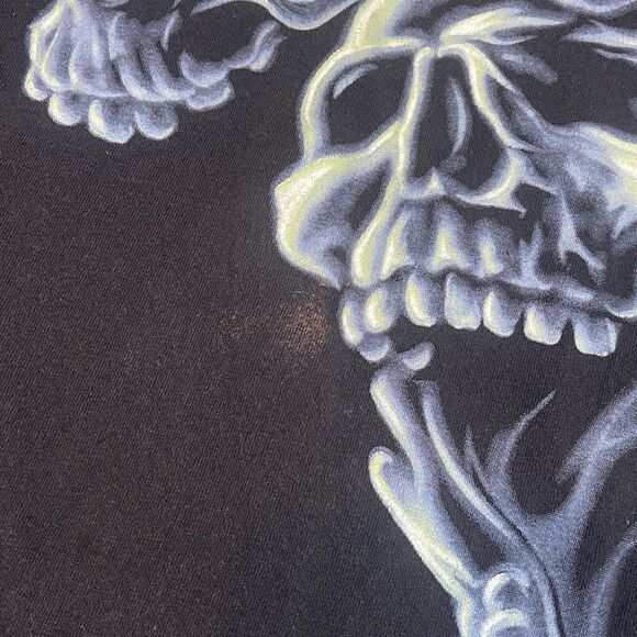 Vintage Y2K Flaming Skulls Horror Grunge Large Black Short Sleeve T-Shirt - Picture 4 of 8